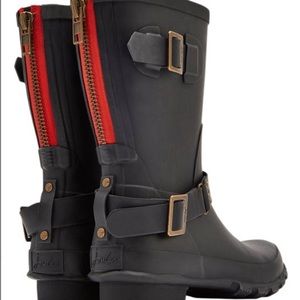 Joules Black Back ZIP Biker Inspired Rain Boots